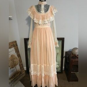 Gunne Sax Peach and Cream Maxi Dress